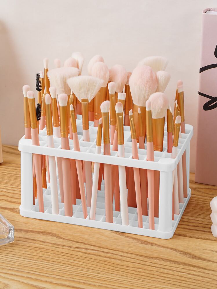 Estante de almacenamiento de brochas de maquillaje, organizador de maquillaje de plástico de 1 pieza, soporte de almacenamiento de lápices desmontable, soporte de exhibición de bolígrafos, organizador de escritorio para baño, tocador y encimera - Blanco - Añade 1