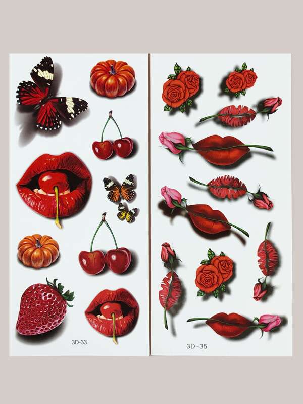 Red Lip Tattoo Stickers 2 Pieces
