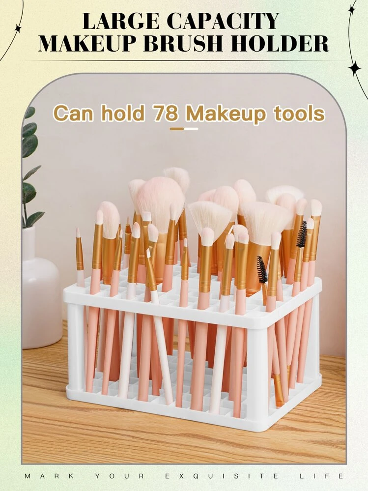 Estante de almacenamiento de brochas de maquillaje, organizador de maquillaje de plástico de 1 pieza, soporte de almacenamiento de lápices desmontable, soporte de exhibición de bolígrafos, organizador de escritorio para baño, tocador y encimera - Blanco - Añade 5