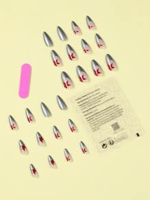 24 cái Dài Almond Star Pattern Fake Nail & 1pc Nail File & 1sheet Tape - Nhiều màu - Xem 2