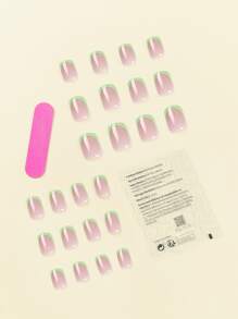 提升你風格帶24入組短方形綠色法式假指甲和1張膠帶和1入組指甲銼 - 綠色 - 查看 2