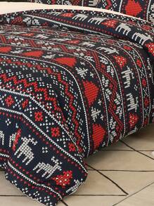 Christmas Deer Pattern Duvet Cover Set Without Filler - Multicolor - View 7