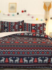 Christmas Deer Pattern Duvet Cover Set Without Filler - Multicolor - View 8