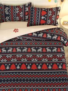 Christmas Deer Pattern Duvet Cover Set Without Filler - Multicolor - View 9