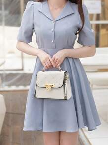 Heart Decor Flap Square Bag - Beige - View 2