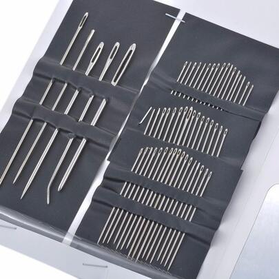 55pcs Stainless Steel Needle, Embroidery Needles For Hand Sewing, Easy Side Threading, Stitching Tools