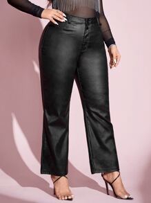 SHEIN Essnce 大尺寸純色高腰褲，適用於春秋季節 - 黑色 - 查看 5