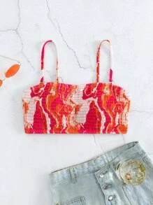 SHEIN Swim Top bikini Smocked con estampado de mármol - Multicolor - Ver 4