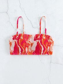 SHEIN Swim Top bikini Smocked con estampado de mármol - Multicolor - Ver 3