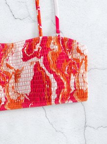 SHEIN Swim Top bikini Smocked con estampado de mármol - Multicolor - Ver 5