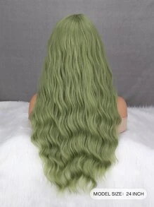 長款小波浪人造假髮帶劉海 - 綠色 - 查看 4