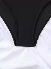 SHEIN Swim 條紋織帶深V連體泳衣