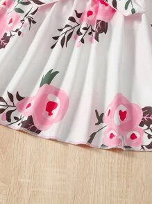 SHEIN 小女童貼花泡泡袖木耳邊領上衣和印花腰帶半身裙 - 彩色 - 查看 5