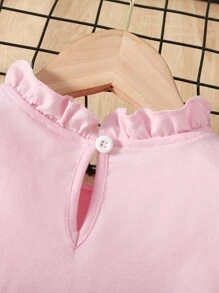 SHEIN 小女童貼花泡泡袖木耳邊領上衣和印花腰帶半身裙 - 彩色 - 查看 6