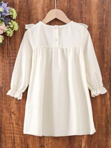 Toddler Girls Floral Embroidery Ruffle Trim Flounce Sleeve Dress - Beige - View 2