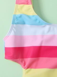 Young Girl Striped One Piece Swimsuit - Multicolor - View 3