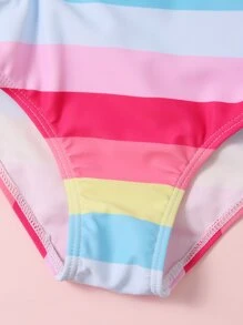 Young Girl Striped One Piece Swimsuit - Multicolor - View 4