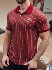 Manfinity Men Polka Dot Print Polo Shirt - Burgundy - View 1