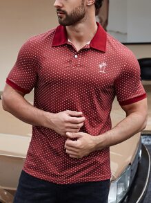 Manfinity Men Polka Dot Print Polo Shirt - Burgundy - View 4