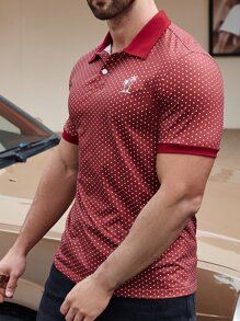 Manfinity Men Polka Dot Print Polo Shirt - Burgundy - View 5