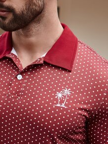 Manfinity Men Polka Dot Print Polo Shirt - Burgundy - View 6