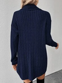 SHEIN LUNE Cable Knit Drop Shoulder Duster Cardigan - Navy Blue - View 2