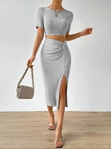 SHEIN Privé Twist Cut Out Waist Split Thigh Dress