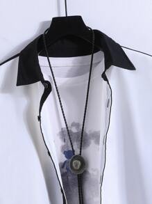 Manfinity Homme Men Colour Block Drop Shoulder Shirt Without Tee - Black and White - View 9