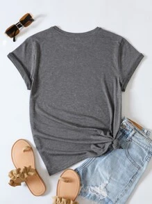 SHEIN LUNE Heart And Letter Graphic Tee - Dark Grey - View 2