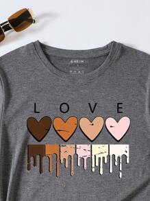 SHEIN LUNE Heart And Letter Graphic Tee - Dark Grey - View 3