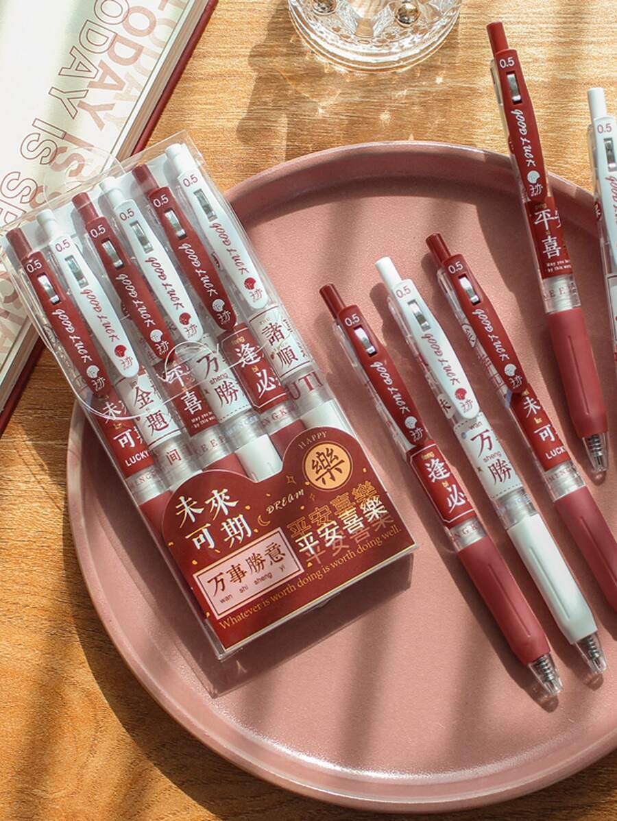 6pcs Letter Design Gel Pen - Black - View 1