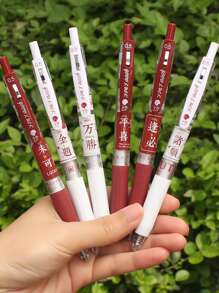 6pcs Letter Design Gel Pen - Black - View 2