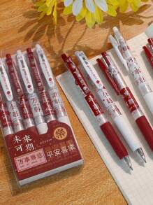 6pcs Letter Design Gel Pen - Black - View 4