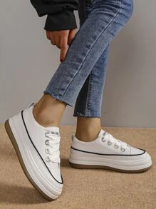 Letter Graphic Lace-up Front Skate Shoes - Beige - View 1