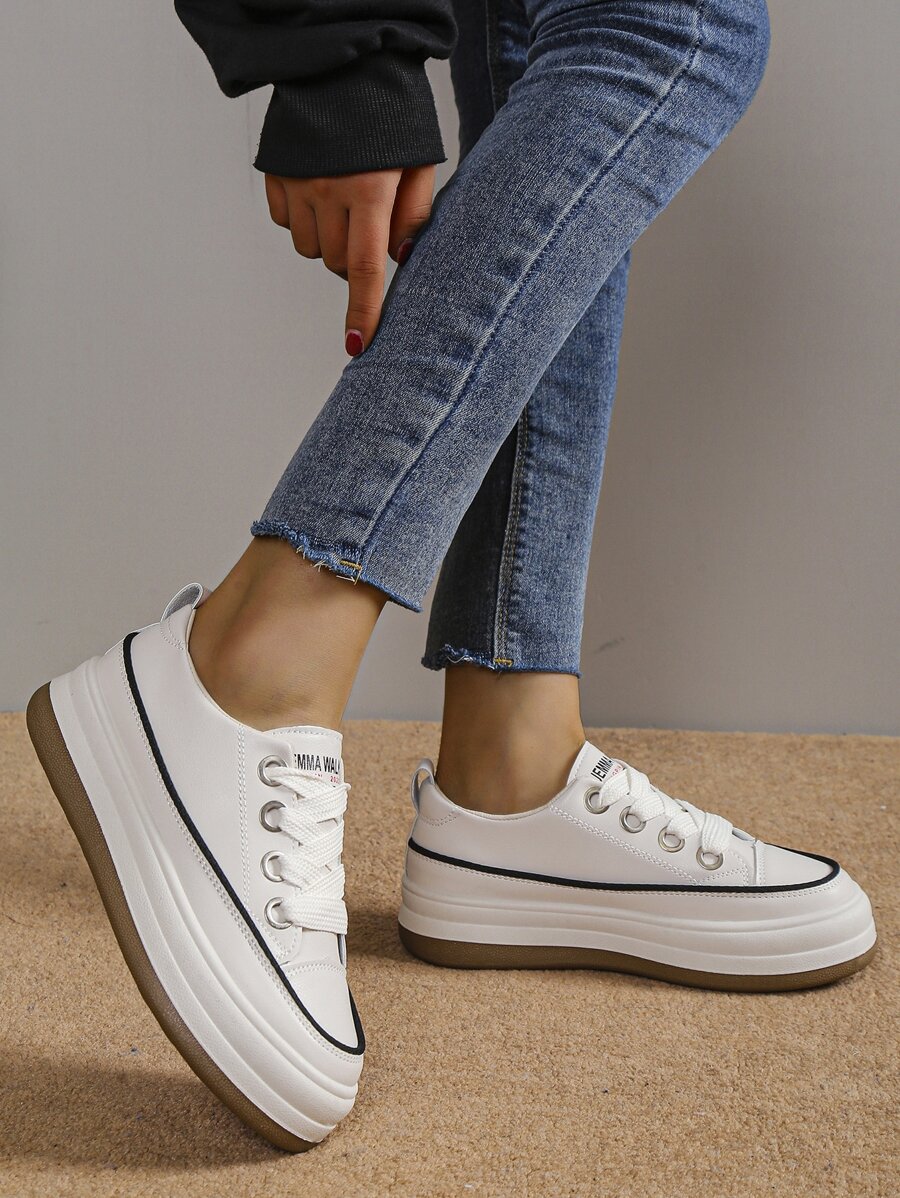 Letter Graphic Lace-up Front Skate Shoes - Beige - View 1