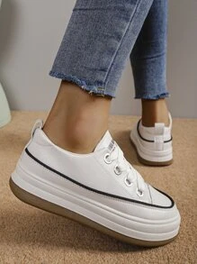 Letter Graphic Lace-up Front Skate Shoes - Beige - View 2