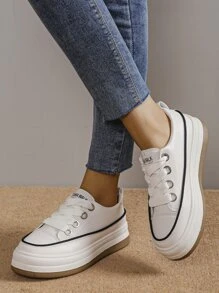 Letter Graphic Lace-up Front Skate Shoes - Beige - View 4