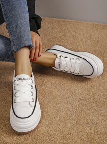 Letter Graphic Lace-up Front Skate Shoes - Beige - View 5