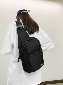 Letter Patch Decor Sling Bag - Black - View 2