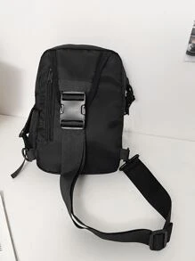 Letter Patch Decor Sling Bag - Black - View 4