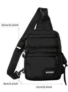 Letter Patch Decor Sling Bag - Black - View 6
