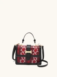 迷你蛇皮壓花翻蓋方包