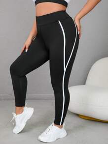Yoga Basic Plus Contrast Binding Tummy Control Sports Leggings - Black - View 4