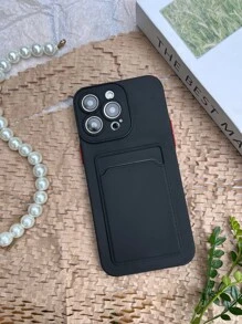 Plain Phone Case With Card Slot - Black - View 1