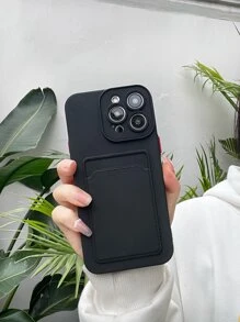 Plain Phone Case With Card Slot - Black - View 5