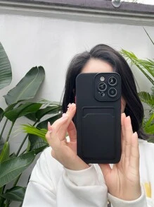 Plain Phone Case With Card Slot - Black - View 6