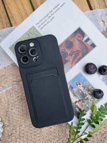 Plain Phone Case With Card Slot - Black - View 7