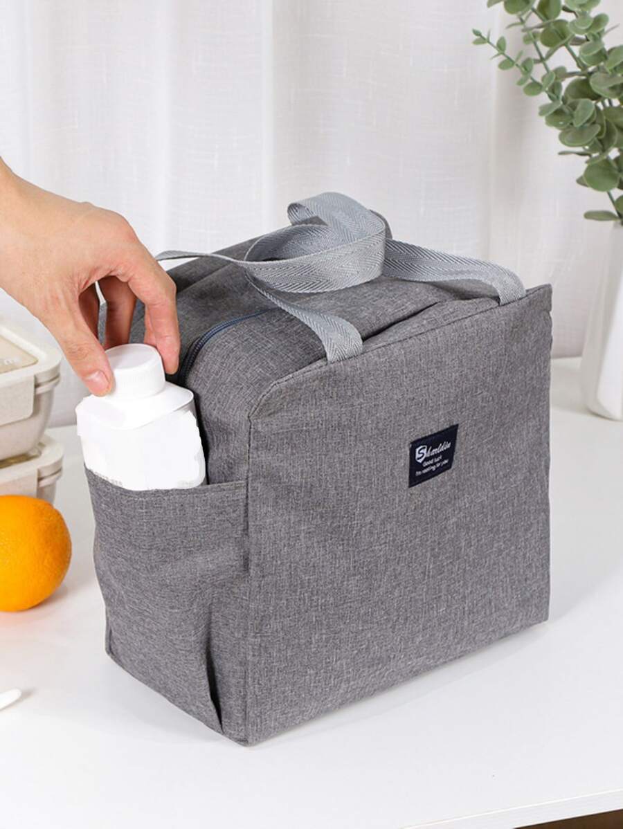 1pc Letter Patch Detail Lunch Bag - Grey - View 1