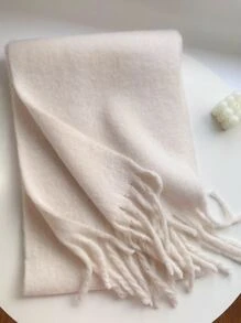 1pc Solid Fringe Hem Scarf Tassel Scarf Casual Winter Scarf