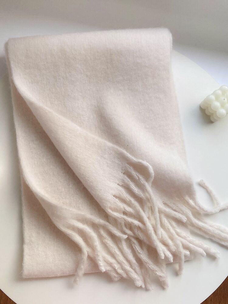 1pc Solid Fringe Hem Scarf Tassel Scarf Casual Winter Scarf,Beach,Holiday